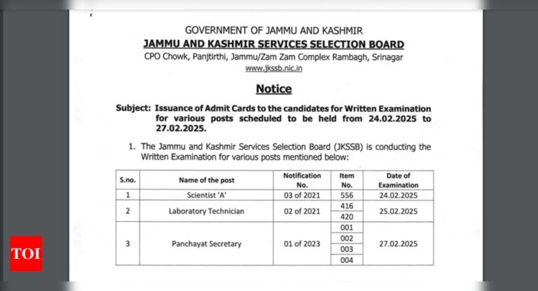 JKSSB admit card 2025 released for various posts: Direct link to download hall tickets here | JKSSB admit card 2025 released for various posts: Direct link to download hall tickets here |