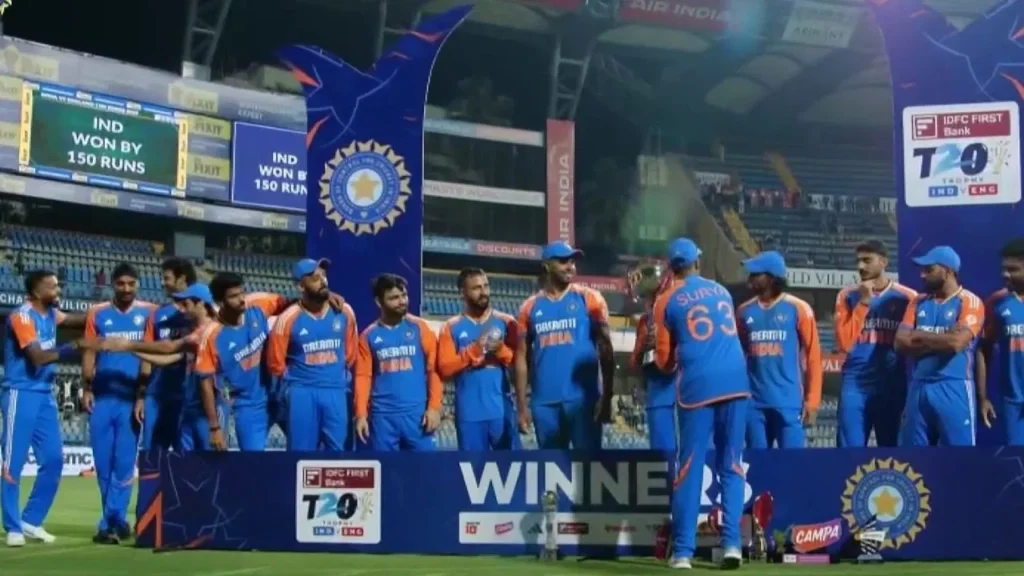 Suryakumar Yadav wins hearts, hands over trophy to Dhruv Jurel, Harshit Rana after crushing England