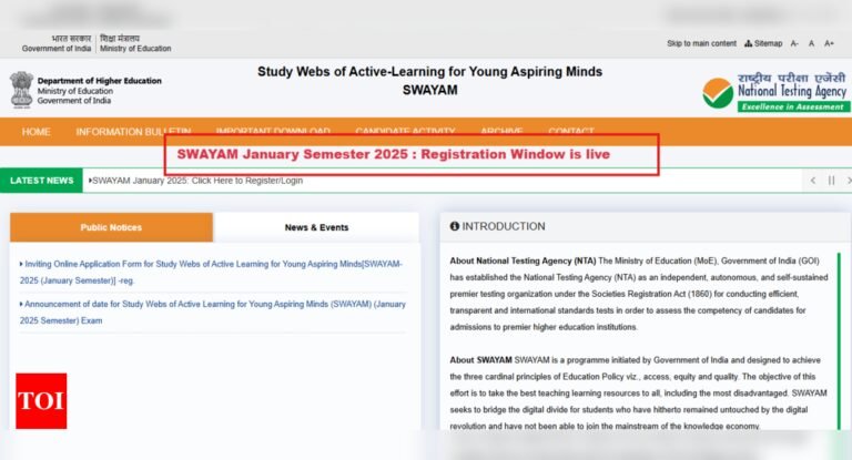 NTA SWAYAM 2025 registration begins for 594 courses: Check steps and direct link to apply