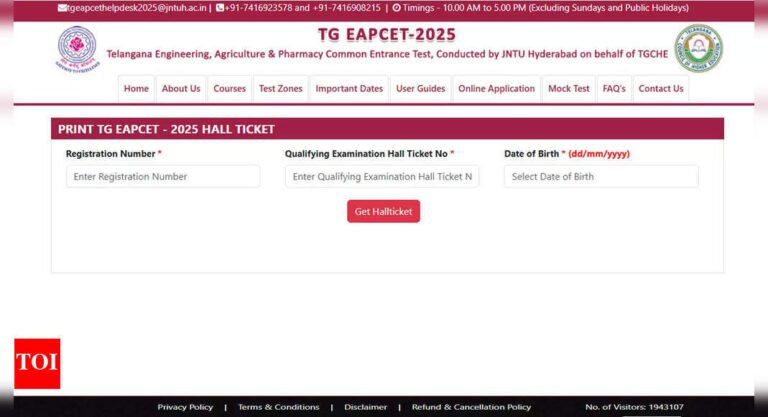 TS EAMCET 2025 hall tickets released at eapcet.tgche.ac.in: Exams from April 29 to May 4