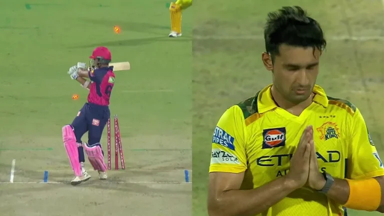 Anshul Kamboj Castles Yashasvi Jaiswal After Being Hit For A Four During CSK vs RR Clash Anshul Kamboj Castles Yashasvi Jaiswal After Being Hit For A Four During CSK vs RR Clash