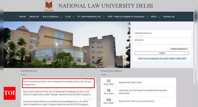 AILET 2025: NLU declares third merit list for BA LLB (Honours) admission at nludelhi.ac.in AILET 2025: NLU declares third merit list for BA LLB (Honours) admission at nludelhi.ac.in
