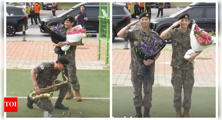 BTS members RM and V officially discharged from Military service; greet fans with Saxophone performance- WATCH | K-pop Movie News