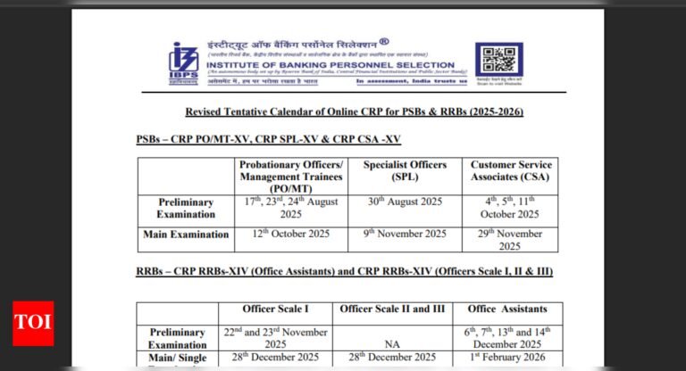 IBPS revises 2025–26 recruitment calendar: Check exam dates for PO, SO, Clerk, and RRB posts IBPS revises 2025–26 recruitment calendar: Check exam dates for PO, SO, Clerk, and RRB posts