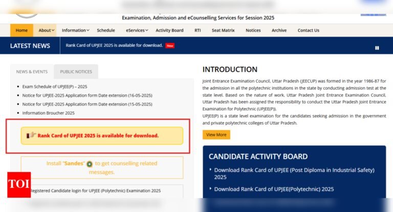JEECUP result 2025 declared at jeecup.admissions.nic.in: Direct link to download UPJEE Polytechnic rank card here