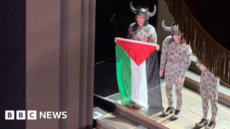Performer launches Gaza flag protest on Royal Opera House stage