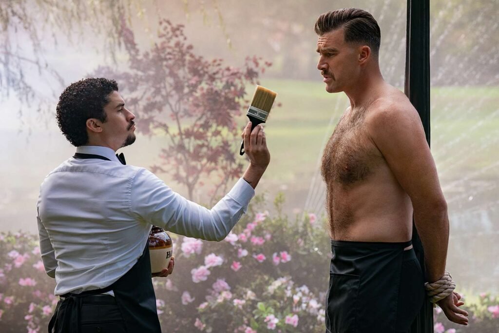 Travis Kelce Strips Down and Gets Tied Up in BTS Look at His ‘Happy Gilmore 2’ Infamous Scene