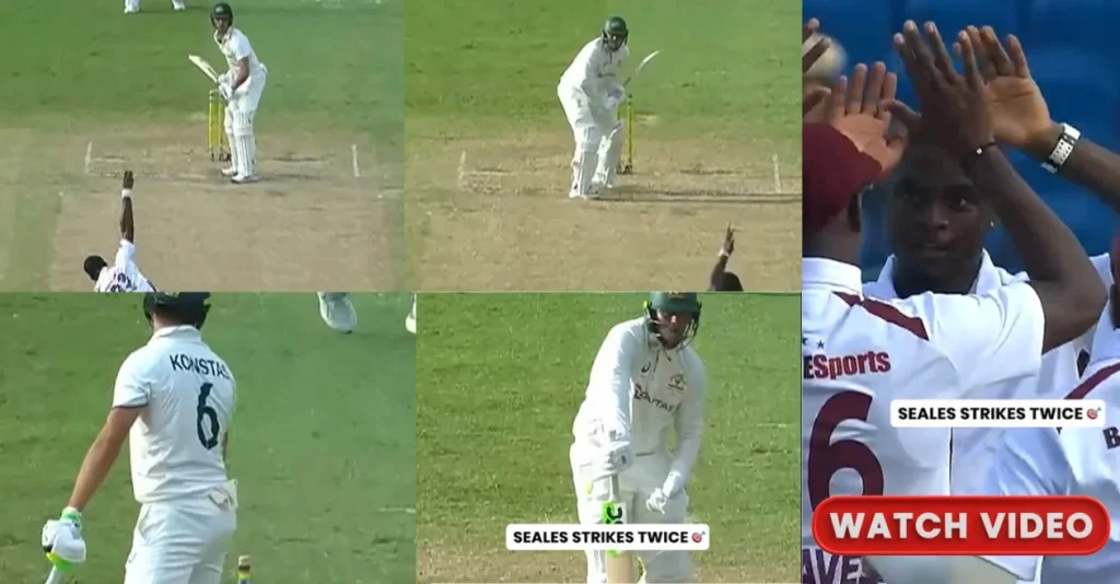 WI vs AUS [WATCH]: Australia shaken by Jayden Seales’ fierce double-strike before stumps on Day 2 of Grenada Test