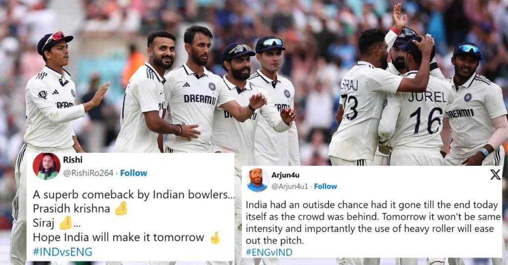 ENG vs IND: Fans find hope in Prasidh Krishna’s late strikes after Harry Brook’s fireworks and Joe Root’s century as the Oval Test heads into Day 5 ENG vs IND: Fans find hope in Prasidh Krishna’s late strikes after Harry Brook’s fireworks and Joe Root’s century as the Oval Test heads into Day 5