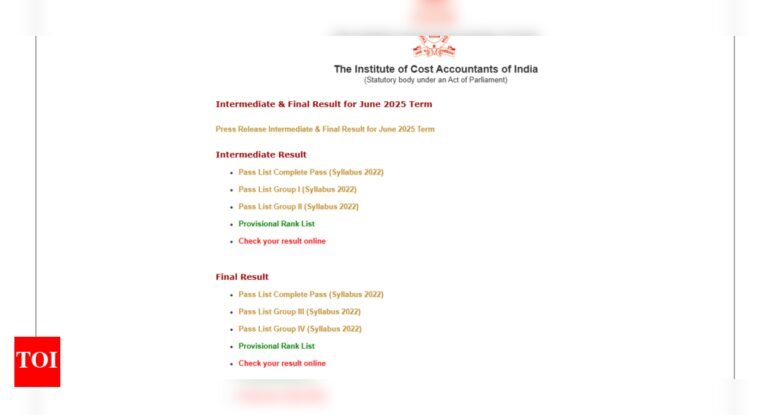 ICMAI CMA Intermediate and Final result for June 2025 declared at icmai.in: Direct link to download result here