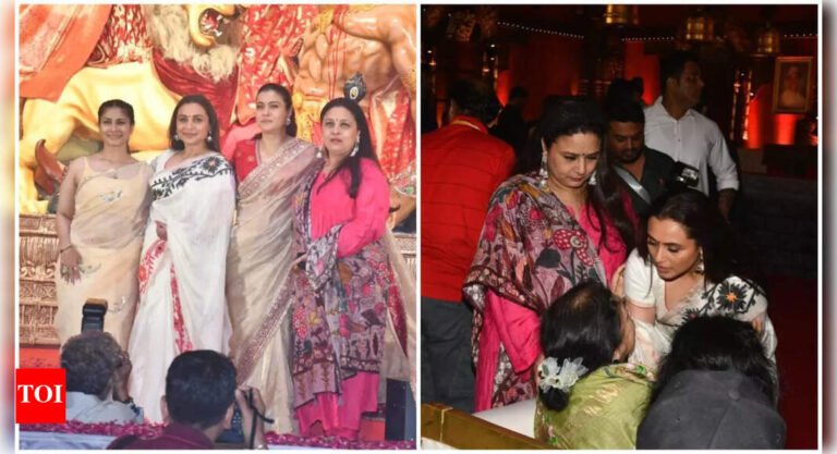 Kajol, Rani Mukerji and Ayan Mukerji share heartfelt moments at family Durga Puja, miss Deb Mukherjee during the festivities | Hindi Movie News Kajol, Rani Mukerji and Ayan Mukerji share heartfelt moments at family Durga Puja, miss Deb Mukherjee during the festivities | Hindi Movie News