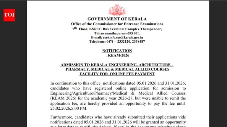 CEE Kerala reopens KEAM 2026 fee window: Check last date and other important details here CEE Kerala reopens KEAM 2026 fee window: Check last date and other important details here