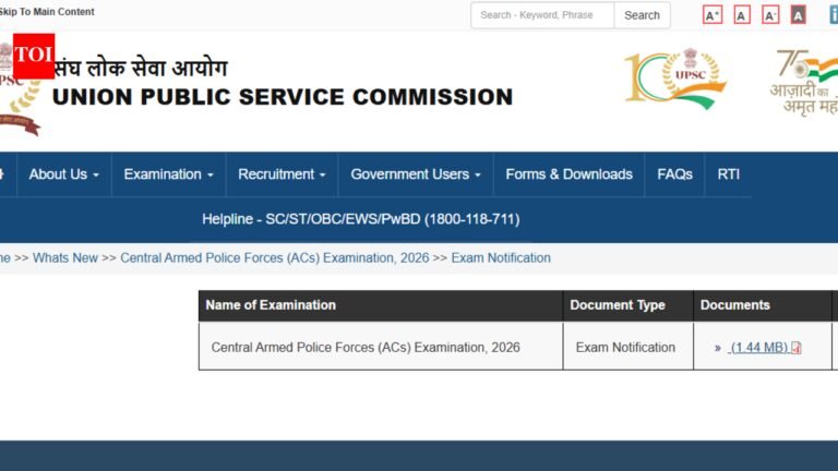 UPSC CAPF 2026 notification released: Direct link to download, apply online here