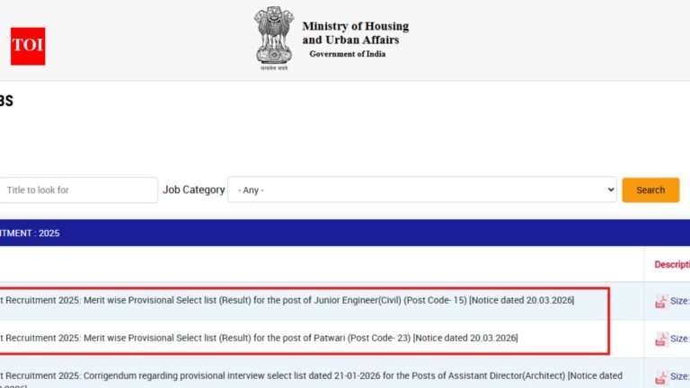 DDA JE Civil and Patwari result 2026 released at dda.gov.in: Direct link to download here