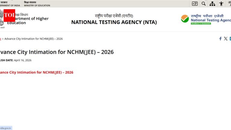 NTA NCHM JEE 2026 exam city intimation slip released at exams.nta.nic.in; admit card soon: Direct link to download here