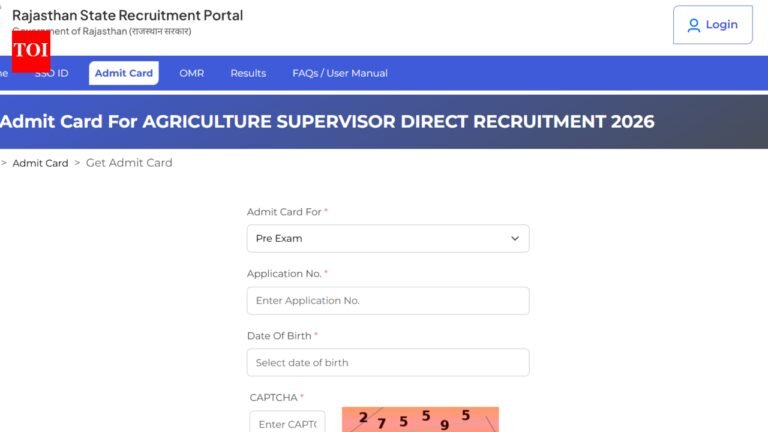 Rsmssb Admit Card: RSMSSB Agriculture Supervisor admit card 2026 released for over 1000 vacancies at rajasthan.gov.in: Direct link to download hall tickets here