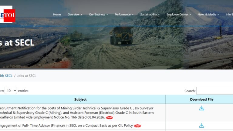 SECL Recruitment 2026: 1,055 vacancies announced for Mining Sirdar, Foreman and Surveyor posts, apply April 15 onwards