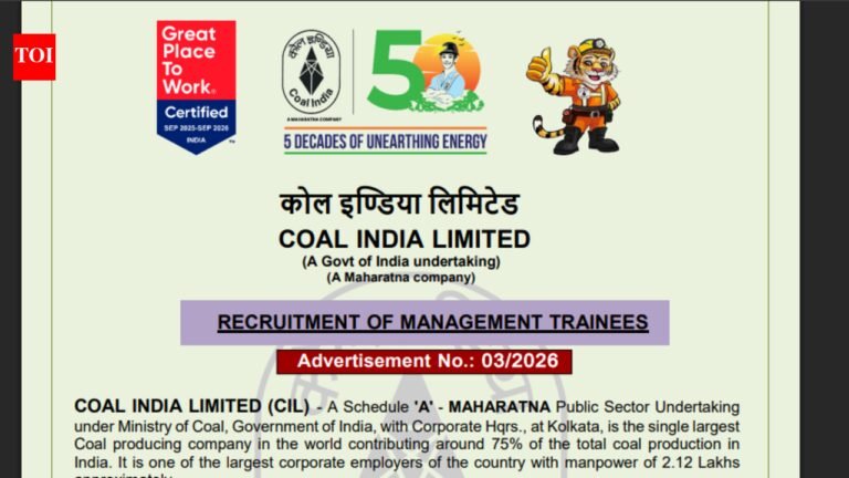 Coal India initiates 660 Management Trainee recruitment notice released: Applications open from May 12