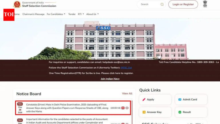 SSC releases final answer key for Delhi Police Constable Driver exam 2025; download here SSC releases final answer key for Delhi Police Constable Driver exam 2025; download here