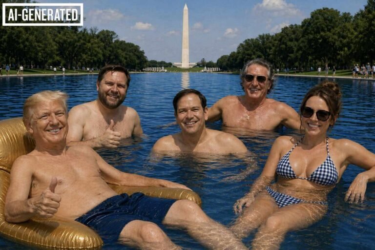 Trump Posts Shirtless AI Photo of Himself and Cabinet Colleagues Lounging in Lincoln Memorial Ahead of Planned Renovation
