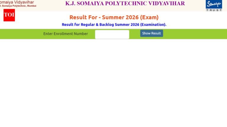 Kjsp Result: K.J. Somaiya Polytechnic end semester summer result 2026 declared at polytechnic.somaiya.edu.in: Direct link to download here Kjsp Result: K.J. Somaiya Polytechnic end semester summer result 2026 declared at polytechnic.somaiya.edu.in: Direct link to download here