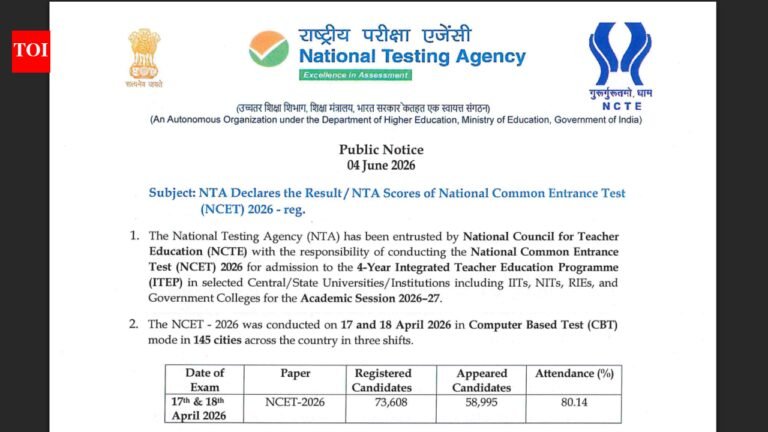 NCET 2026 results announced at exams.nta.nic.in: Direct link to download scorecards