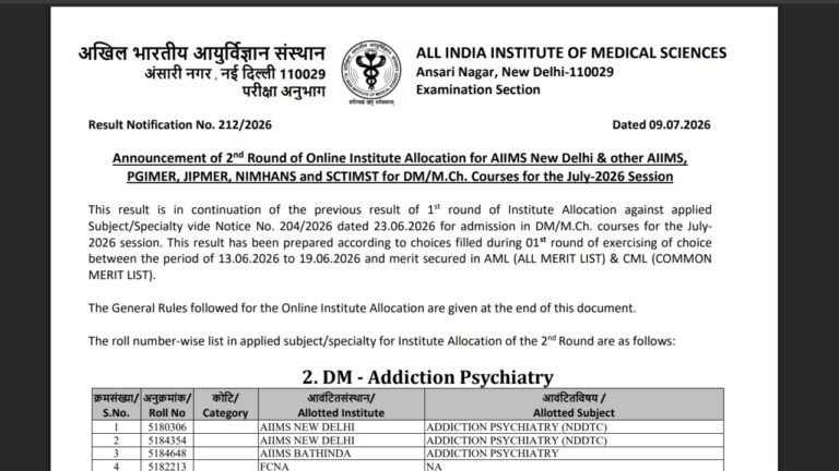 AIIMS INI SS round 2 seat allocation result 2026 released at aiimsexams.ac.in: Direct link to download scorecards here AIIMS INI SS round 2 seat allocation result 2026 released at aiimsexams.ac.in: Direct link to download scorecards here