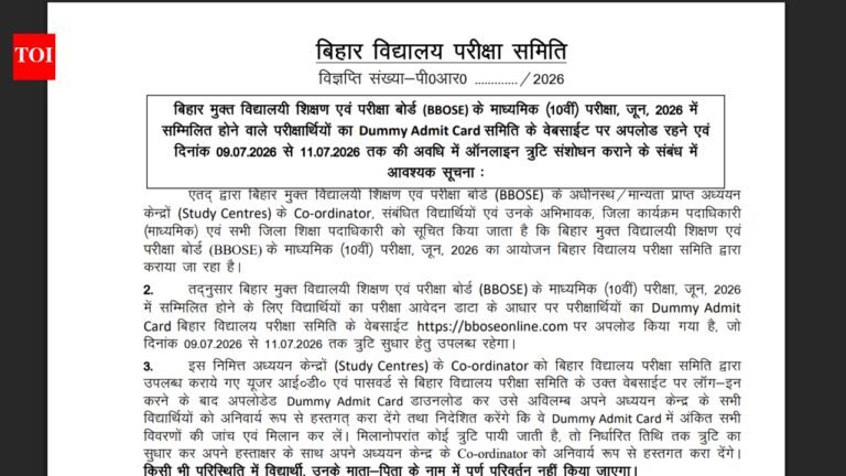 BBOSE Class 10th Dummy admit card 2026 released at bboseonline.com: Direct link to download hall tickets here BBOSE Class 10th Dummy admit card 2026 released at bboseonline.com: Direct link to download hall tickets here