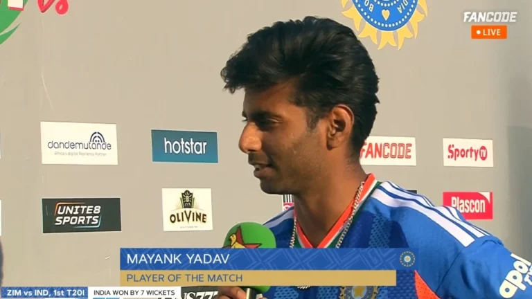 Mayank Yadav breaks silence after POTM performance in 1st T20I vs Zimbabwe Mayank Yadav breaks silence after POTM performance in 1st T20I vs Zimbabwe