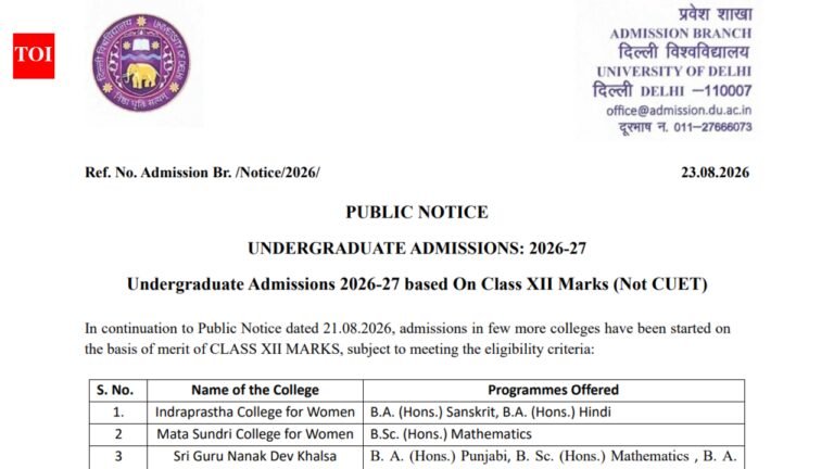 DU UG admissions 2026: 9 more colleges added for Class 12 marks-based admission; check courses and complete list