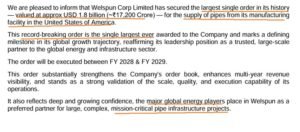 Welspun: Record Order Welspun: Record Order