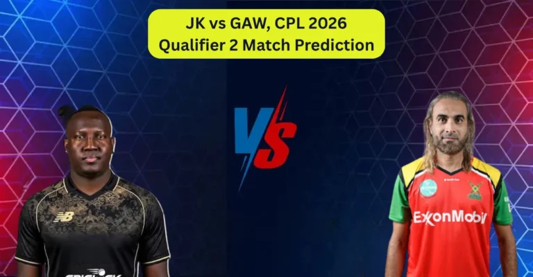 JK vs GAW, CPL 2026, Qualifier 2 Match Prediction: Who will win today’s game between Jamaica Kingsmen and Guyana Amazon Warriors? JK vs GAW, CPL 2026, Qualifier 2 Match Prediction: Who will win today’s game between Jamaica Kingsmen and Guyana Amazon Warriors?