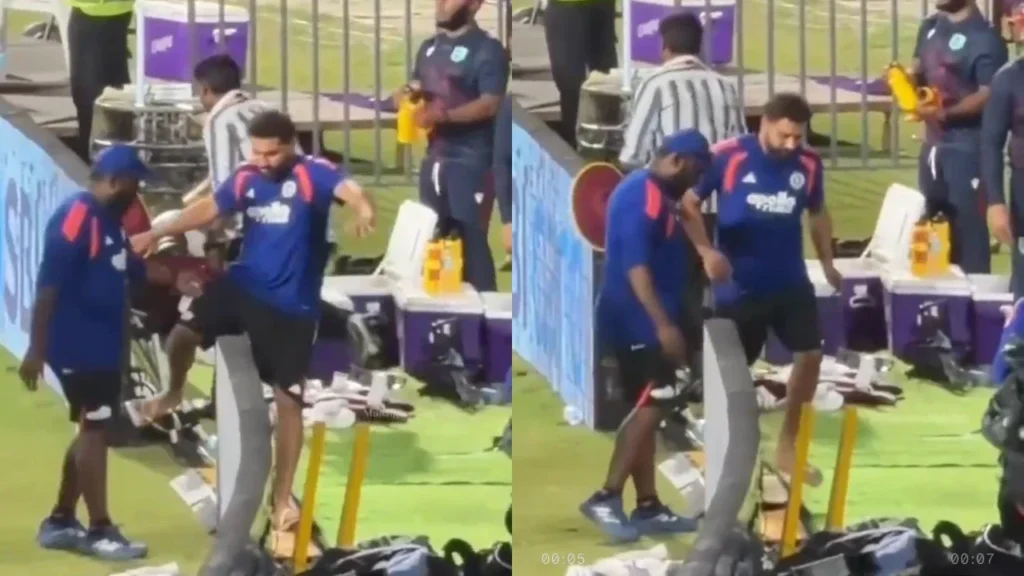 Rohit Sharma stumbles and nearly falls during IND vs WI 1st ODI Rohit Sharma stumbles and nearly falls during IND vs WI 1st ODI