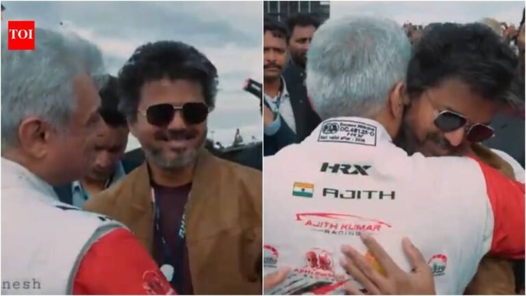 Vijay runs to hug Ajith Kumar at Silverstone; viral reunion wins hearts; Fans call it, ‘Biggest day for Tamil cinema’ | Tamil Movie News Vijay runs to hug Ajith Kumar at Silverstone; viral reunion wins hearts; Fans call it, ‘Biggest day for Tamil cinema’ | Tamil Movie News