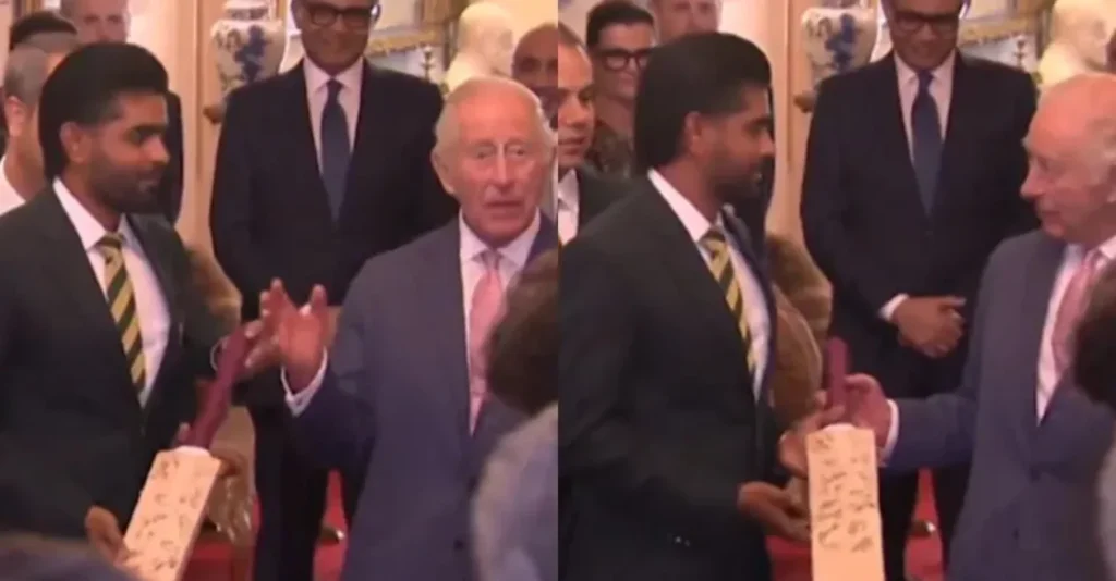 WATCH: Babar Azam gifts King Charles III a signed Pakistan cricket bat WATCH: Babar Azam gifts King Charles III a signed Pakistan cricket bat
