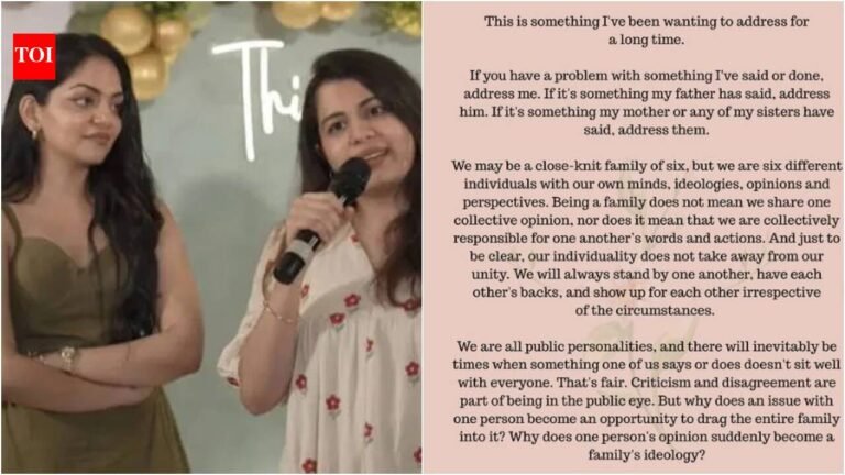 Ahaana Krishna: ‘Being a family does not mean we share one collective opinion’: Ahaana Krishna defends family amid Diya Krishna controversy | Malayalam Movie News Ahaana Krishna: ‘Being a family does not mean we share one collective opinion’: Ahaana Krishna defends family amid Diya Krishna controversy | Malayalam Movie News